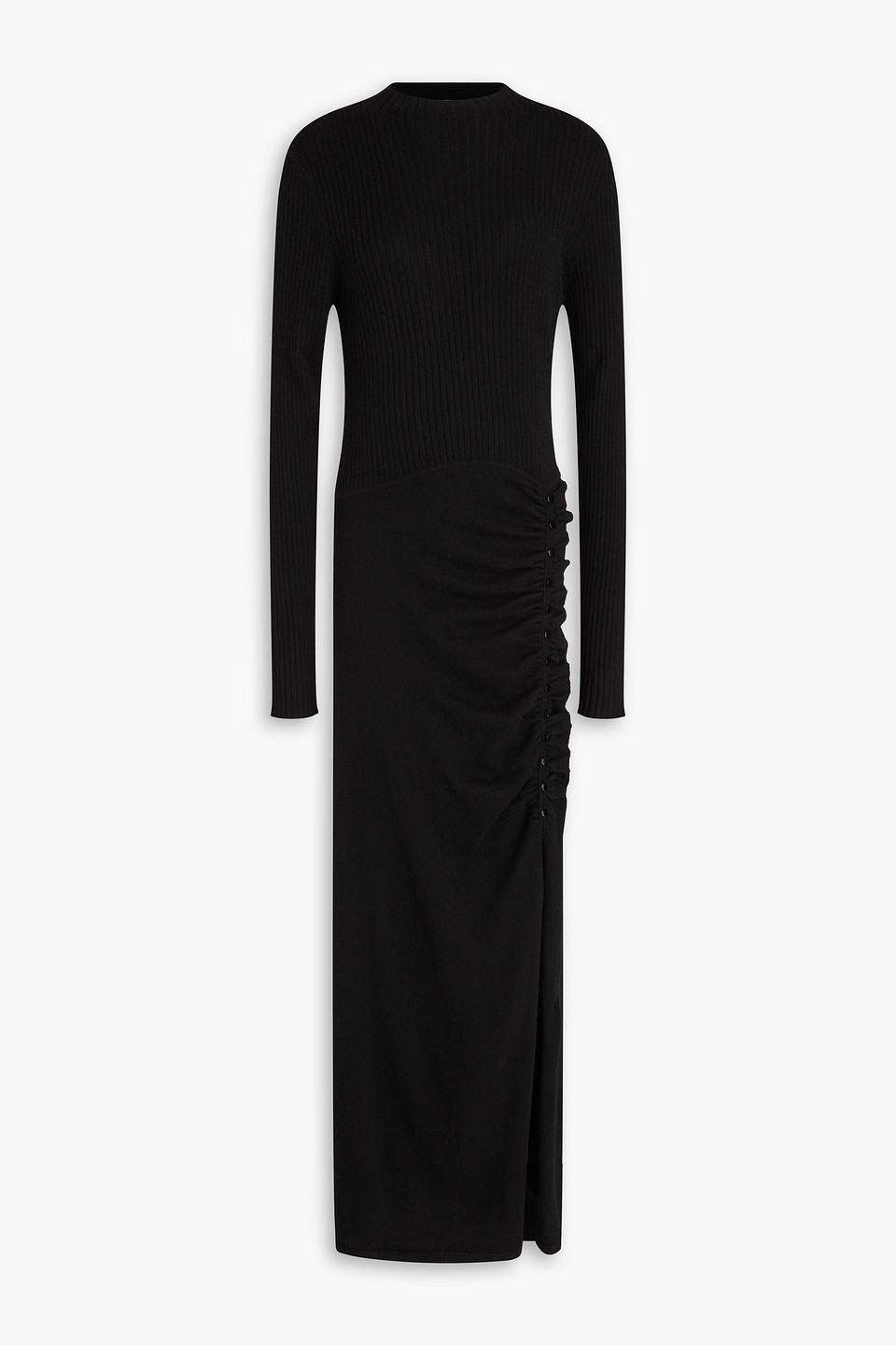 Sandro Ribbed Wool-blend Midi Dress In Black