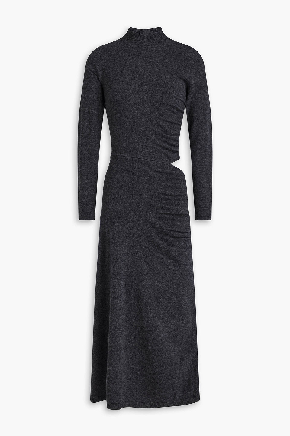 Sandro Ruched Cutout Wool And Cashmere-blend Midi Dress In Grey