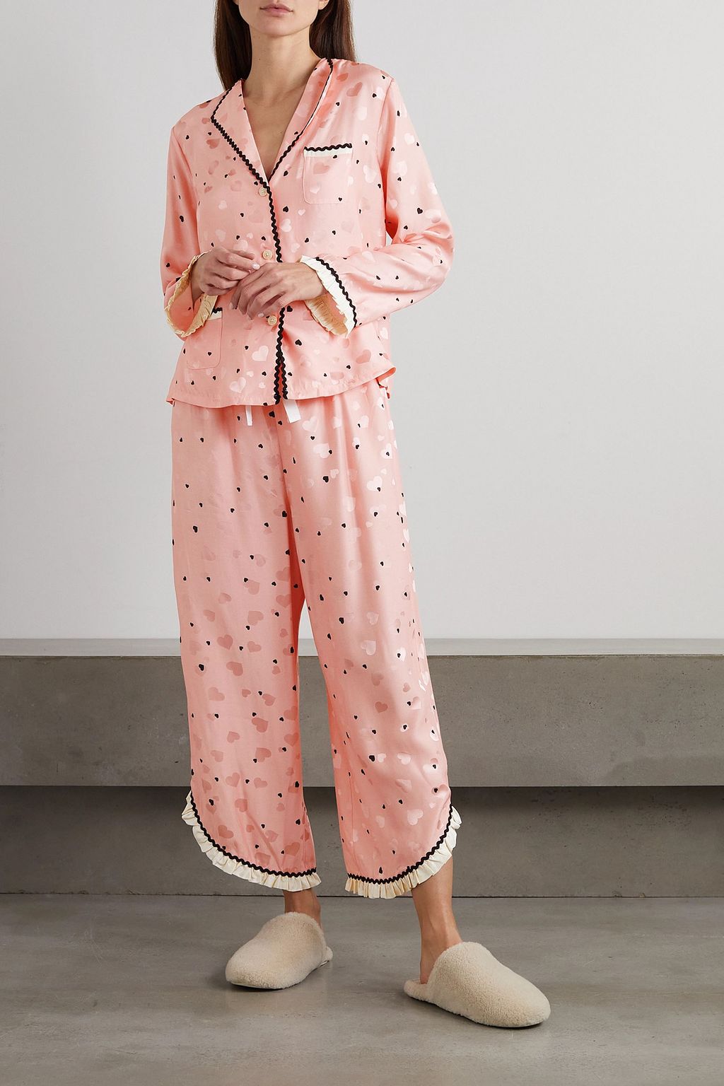 MORGAN LANE Mimi Margo ric rac-trimmed printed charmeuse pajama set