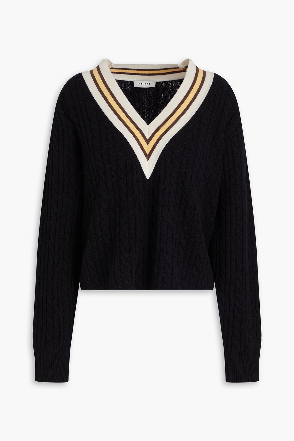 Sandro Cable-knit Wool And Cashmere-blend Sweater In Black