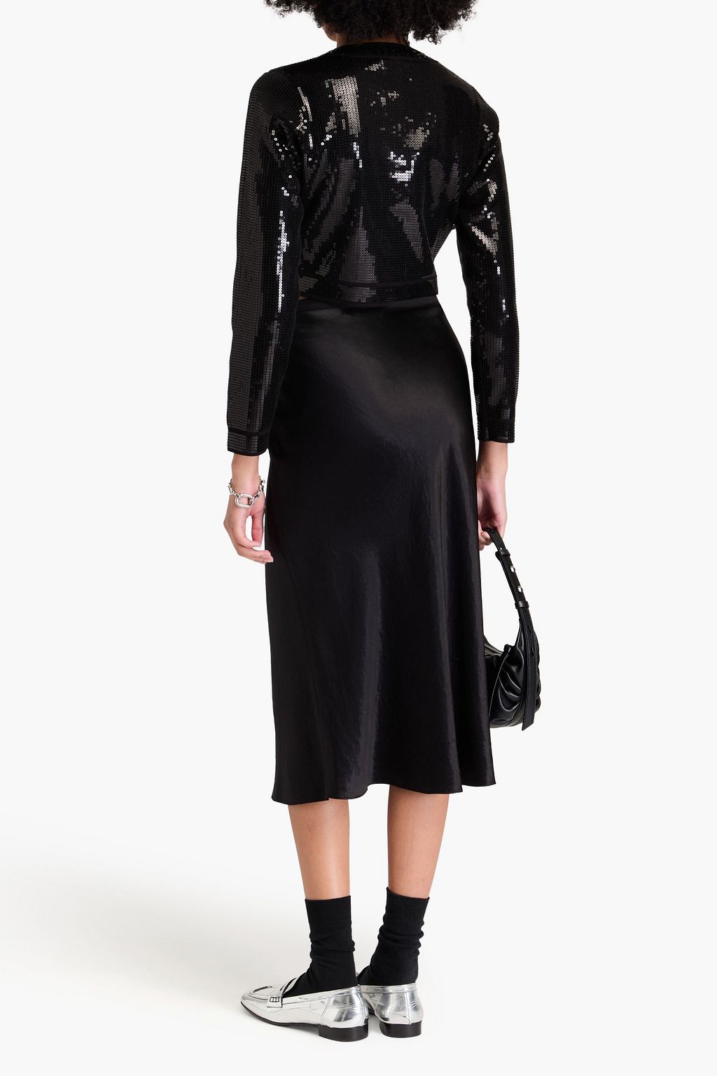 SANDRO Cropped sequined ribbed-knit cardigan
