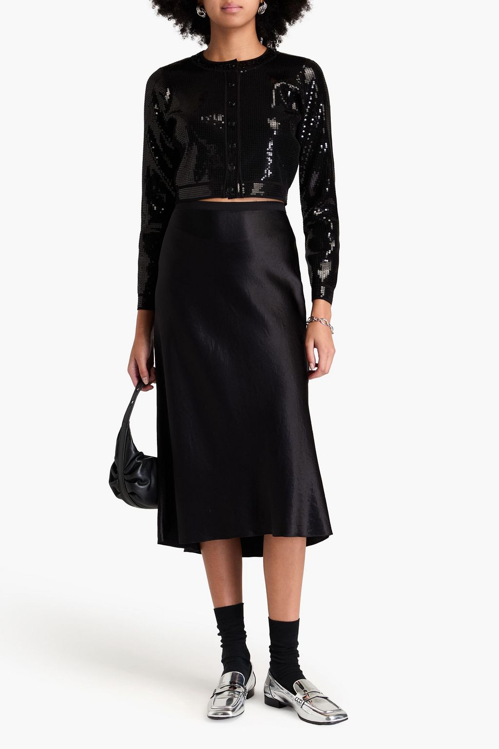 SANDRO Cropped sequined ribbed-knit cardigan