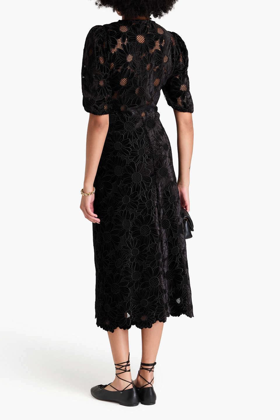 Sandro Cutout Guipure Lace Midi Dress In Black