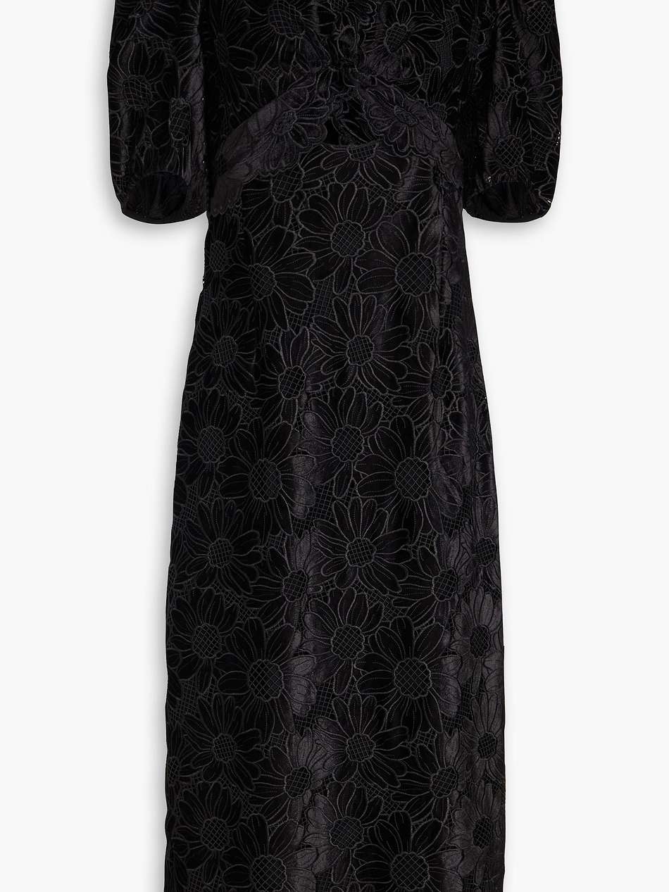 cutout guipure lace and velvet midi dress