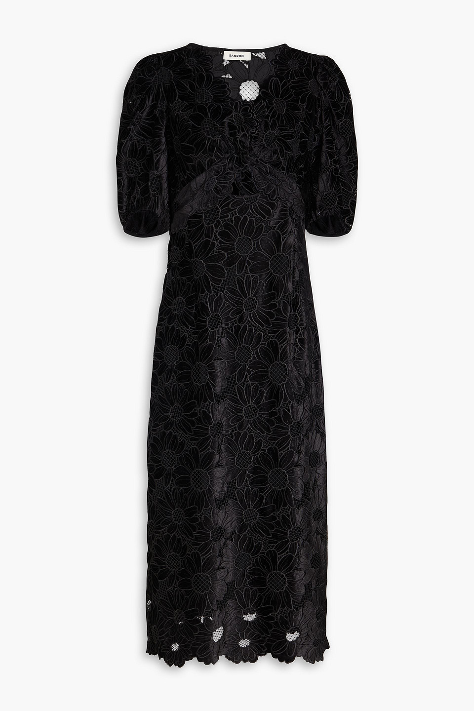 Sandro Cutout Guipure Lace Midi Dress In Black