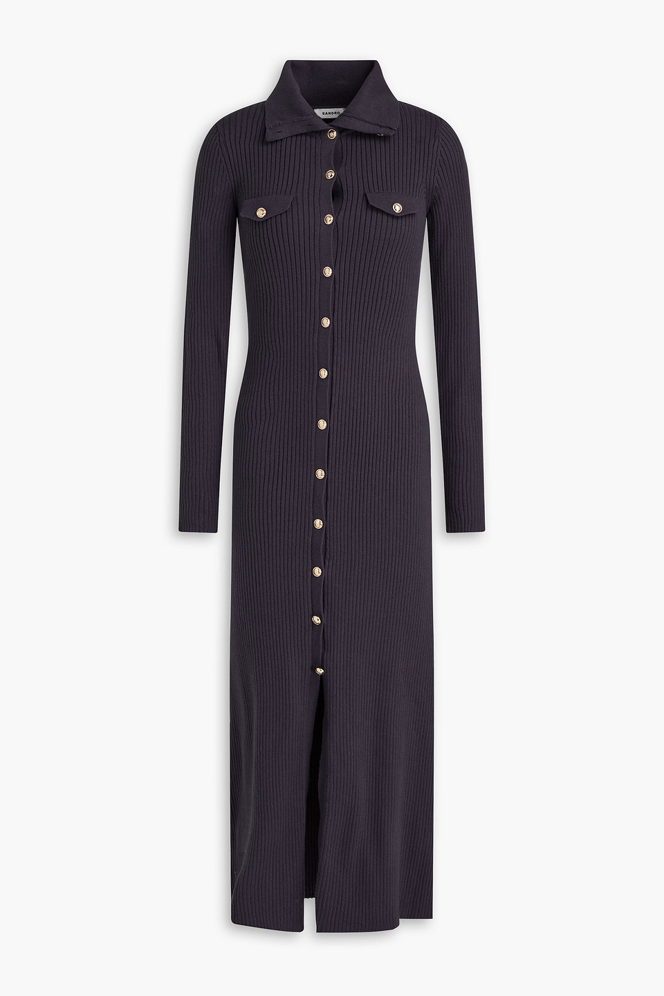 Sandro Ribbed Cotton-blend Midi Dress In Anthracite