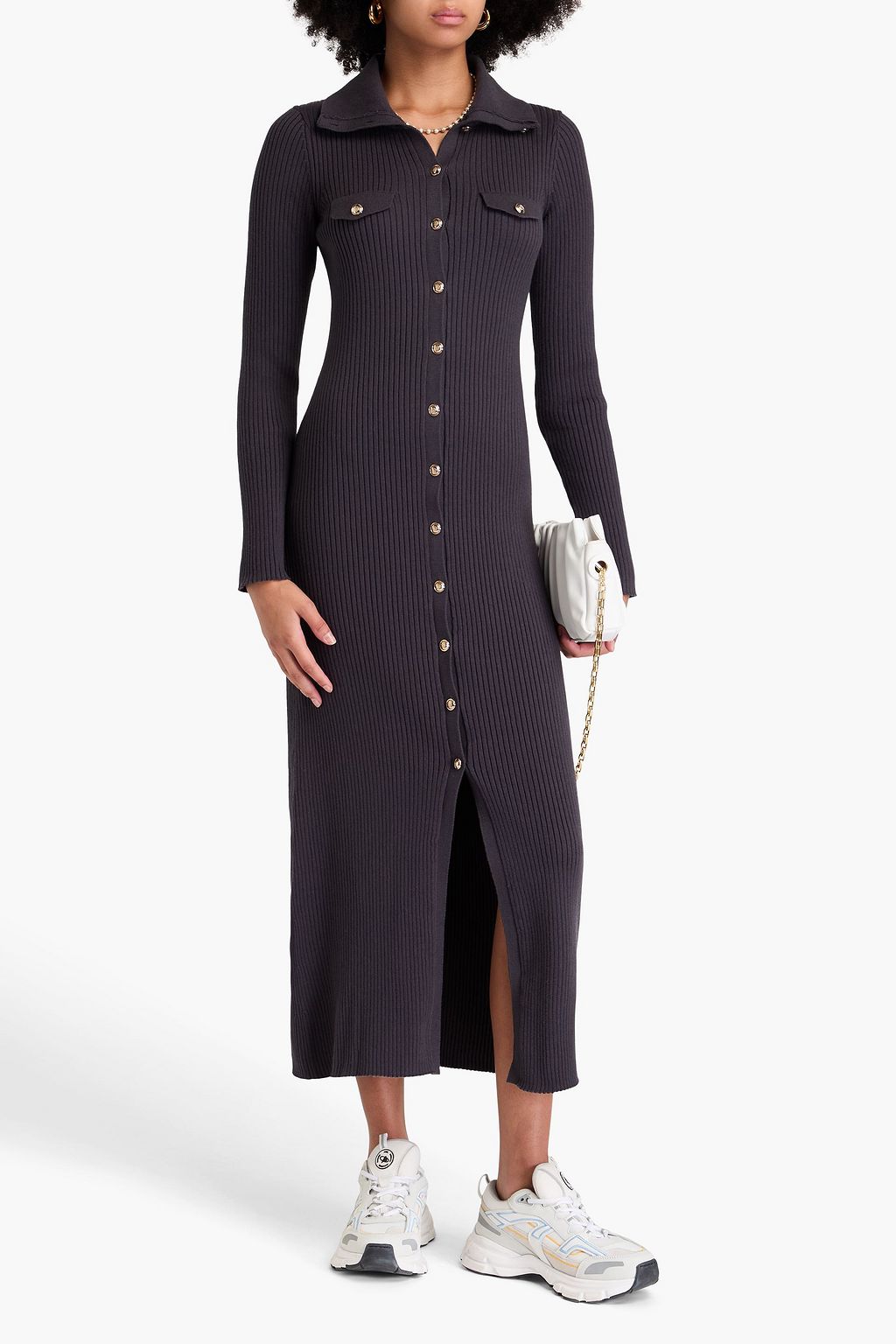 SANDRO Ribbed cotton-blend midi dress
