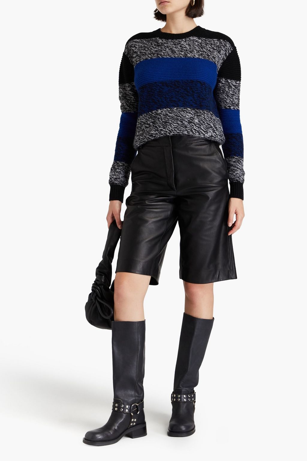 AUTUMN CASHMERE كنزة رياضية من الكشمير بتصميم مخطط ومغزولة بلونين