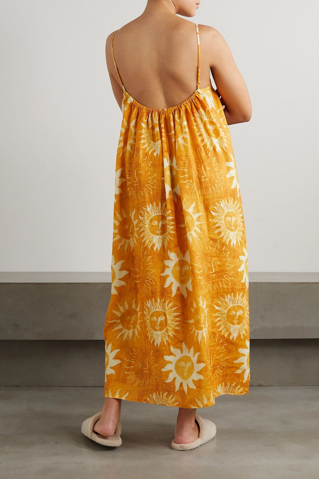 DESMOND & DEMPSEY Open-back printed linen nightdress