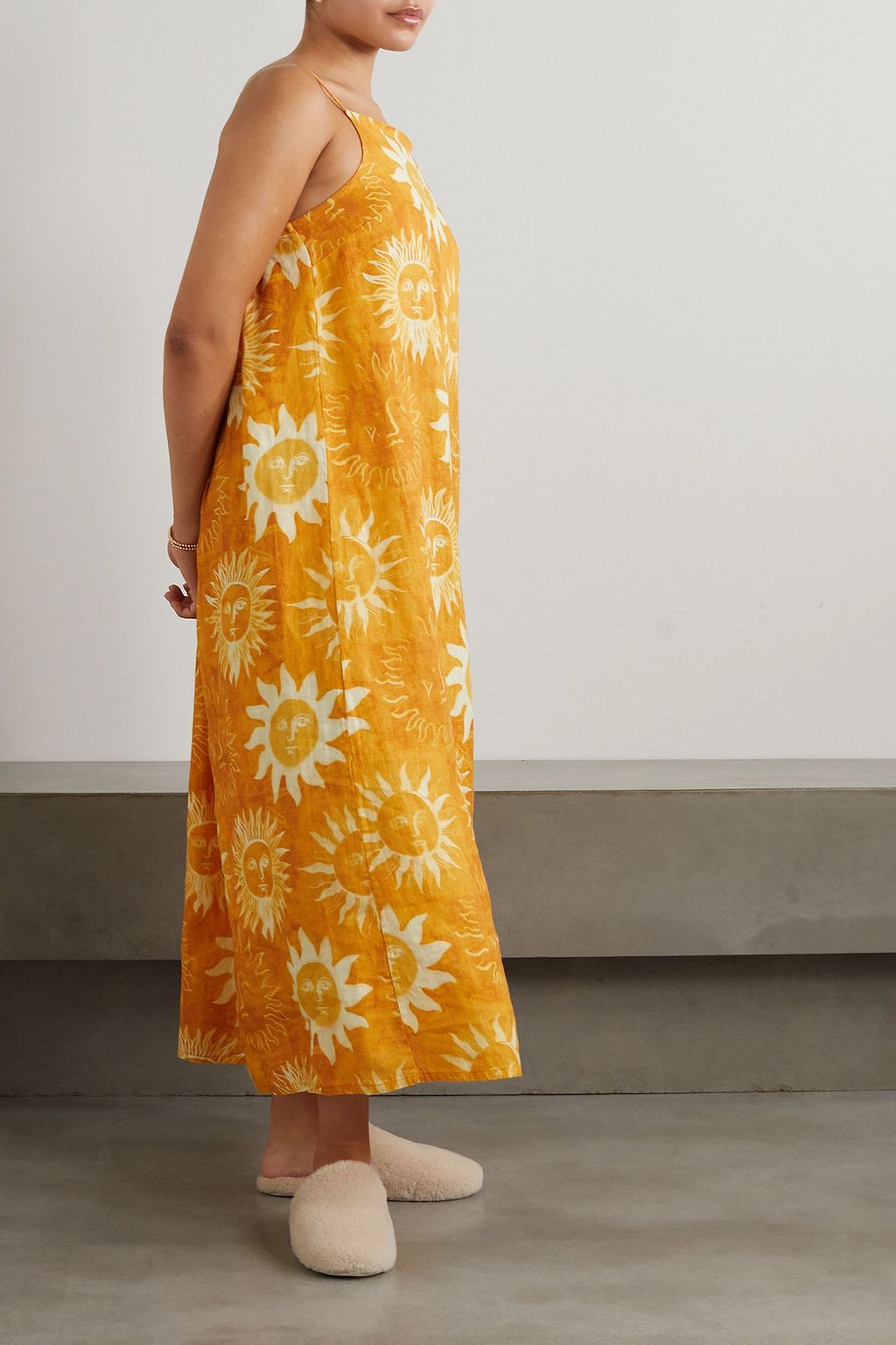 DESMOND & DEMPSEY Open-back printed linen nightdress