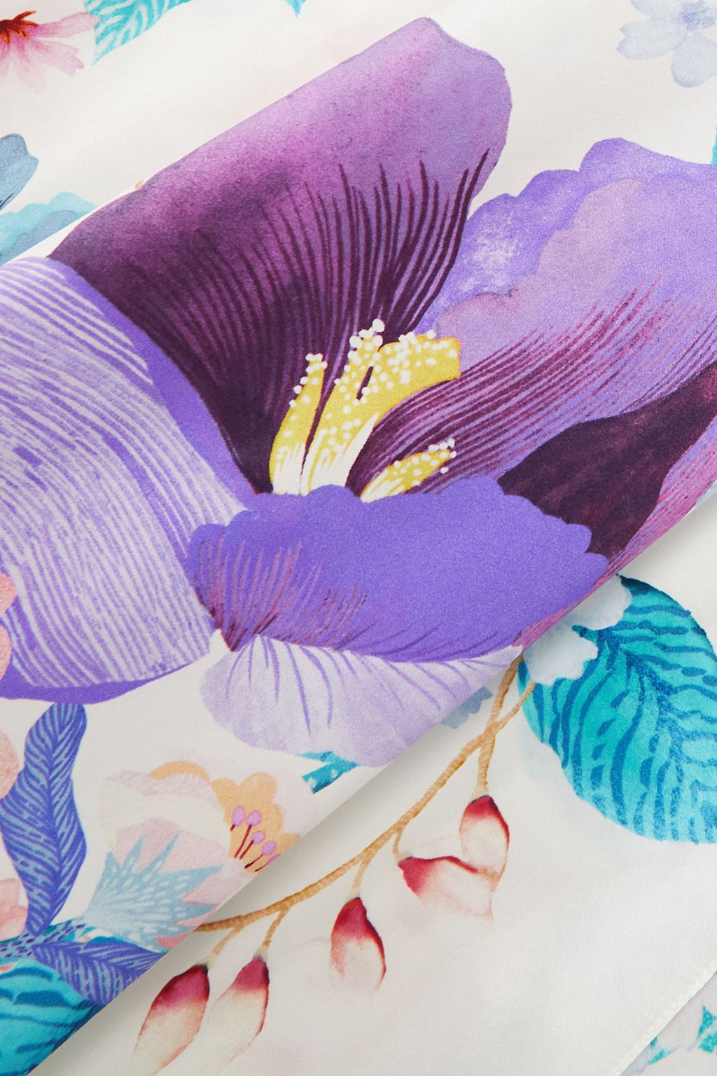 MENG Morgenmantel aus Seidensatin mit Blumenprint und Bindegürtel