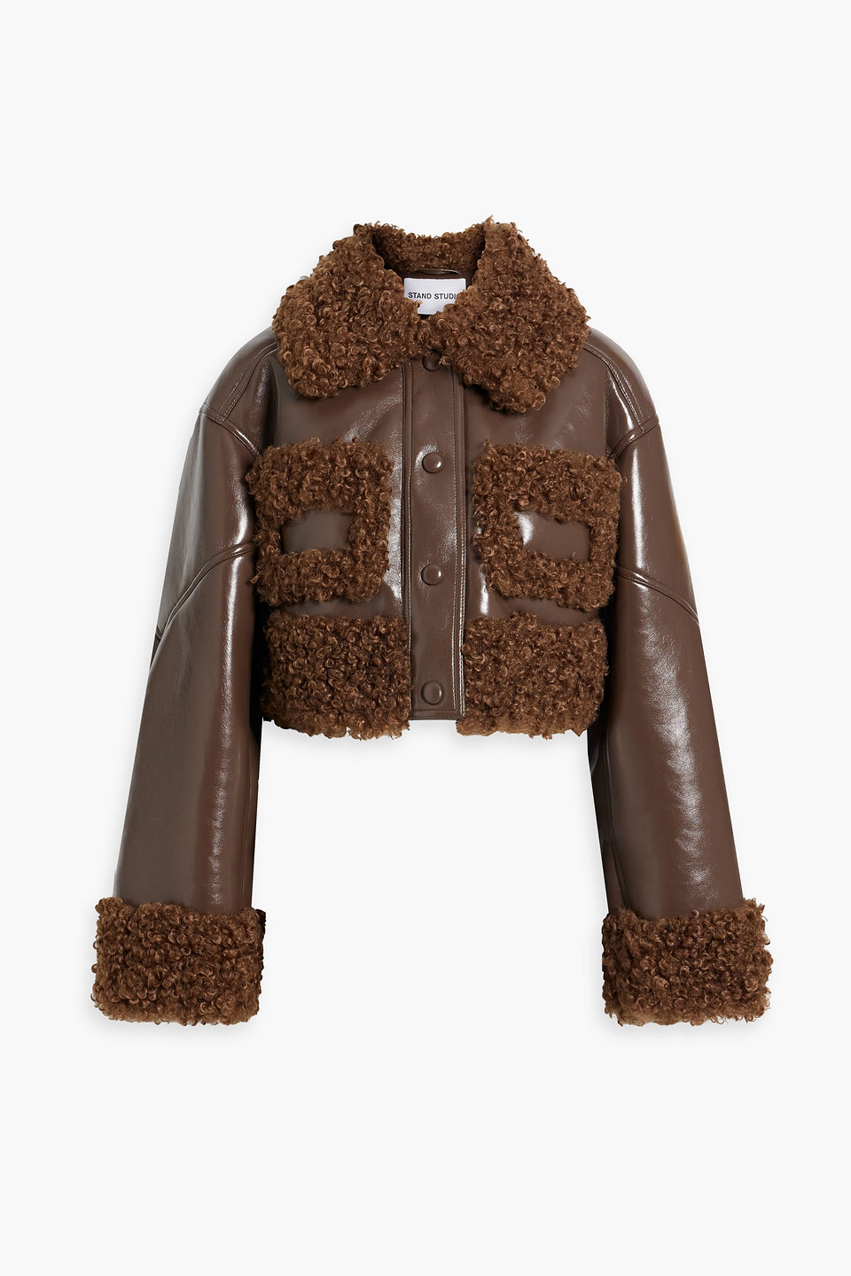 Shop Stand Studio Fleur Cropped Faux Shearling Jacket In Brown