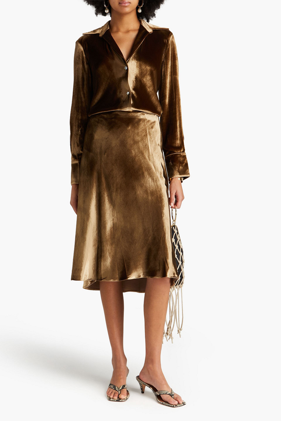 Vince Velvet Skirt In Army Green