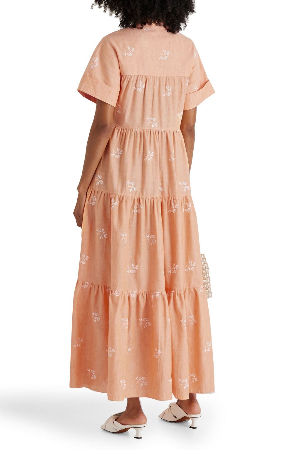 ERDEM Helena tiered embroidered cotton and linen-blend maxi shirt dress