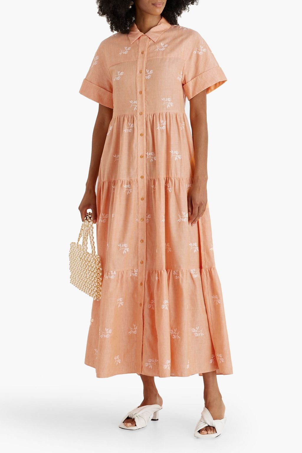 ERDEM Helena tiered embroidered cotton and linen blend maxi shirt dress THE OUTNET