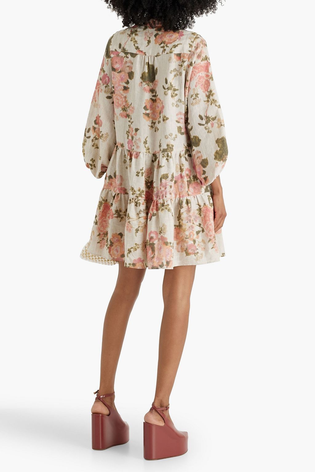 ERDEM Winona tiered floral-print linen mini dress
