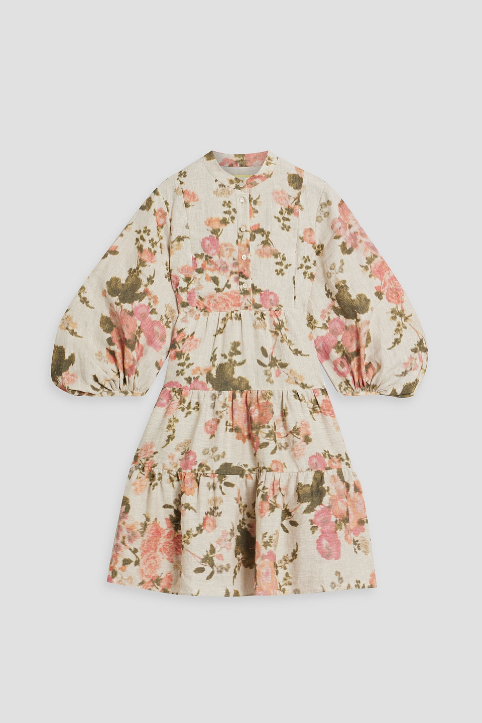 ERDEM WINONA TIERED FLORAL-PRINT LINEN MINI DRESS