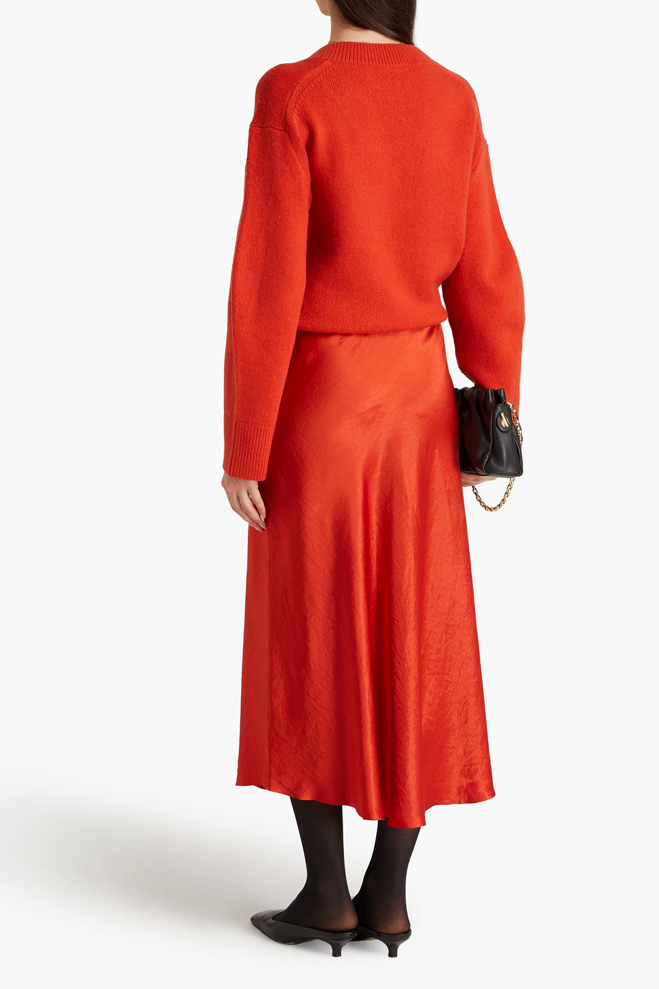 Vince Bias Satin Midi Skirt In Orange