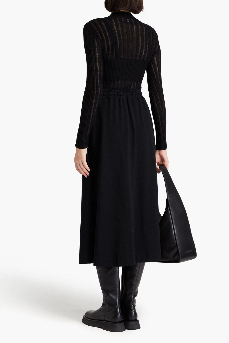 Autumn Cashmere Ribbed Cashmere Turtleneck Top In Black