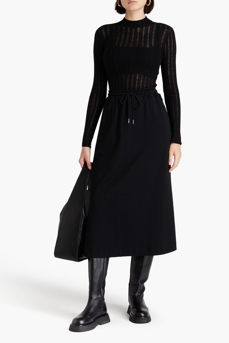 Autumn Cashmere Ribbed Cashmere Turtleneck Top In Black