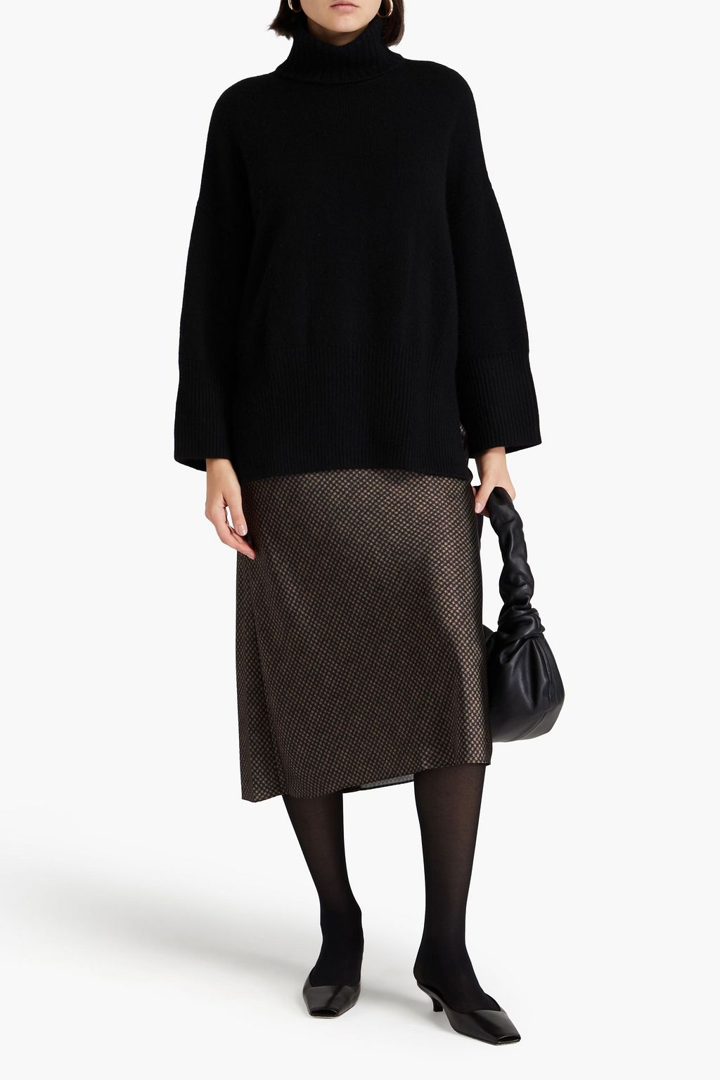 AUTUMN CASHMERE كنزة رياضية بياقة عالية من نسيج محبوك ممشّط