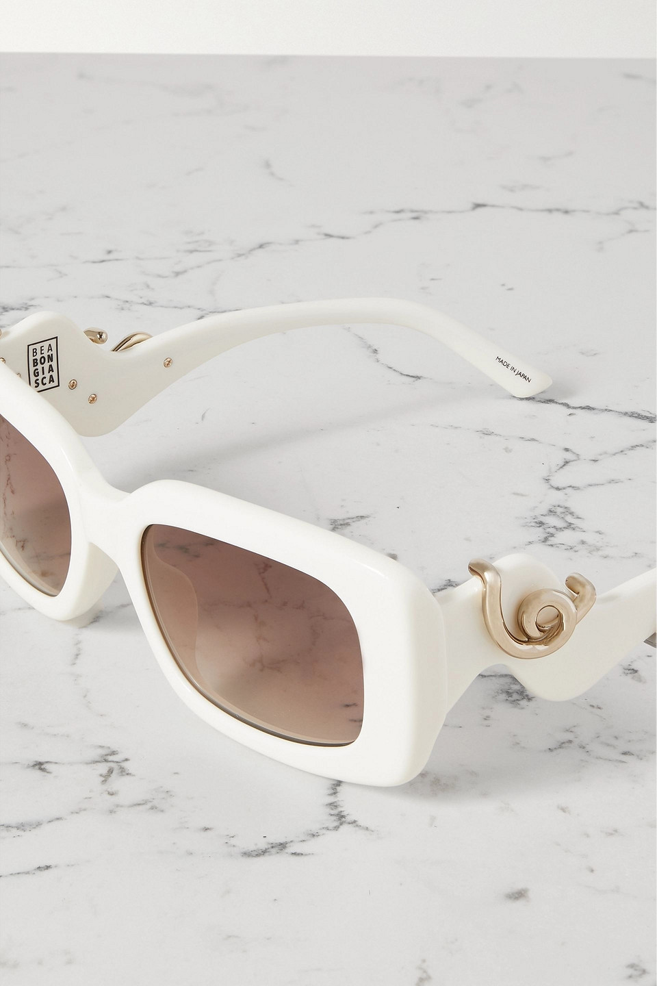 LINDA FARROW EYEWEAR BEA BONGIASCA RECTANGULAR-FRAME ACETATE AND GOLD-TONE SUNGLASSES