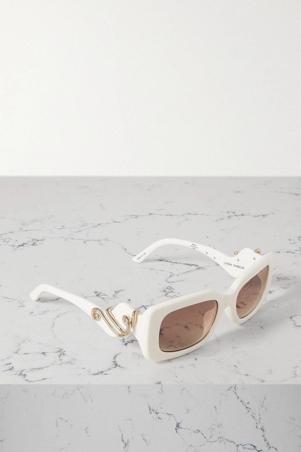 LINDA FARROW EYEWEAR BEA BONGIASCA RECTANGULAR-FRAME ACETATE AND GOLD-TONE SUNGLASSES