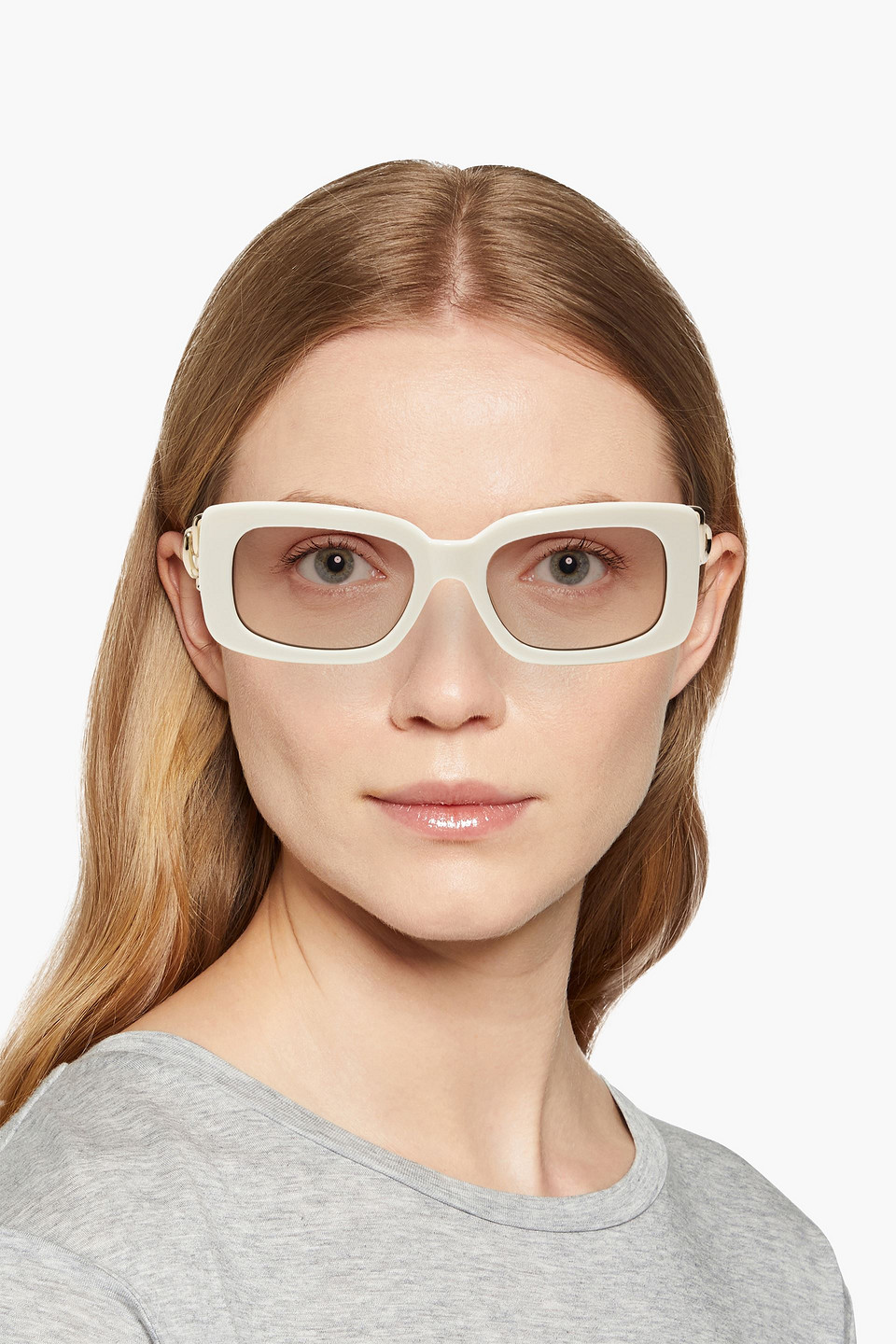 LINDA FARROW EYEWEAR BEA BONGIASCA RECTANGULAR-FRAME ACETATE AND GOLD-TONE SUNGLASSES