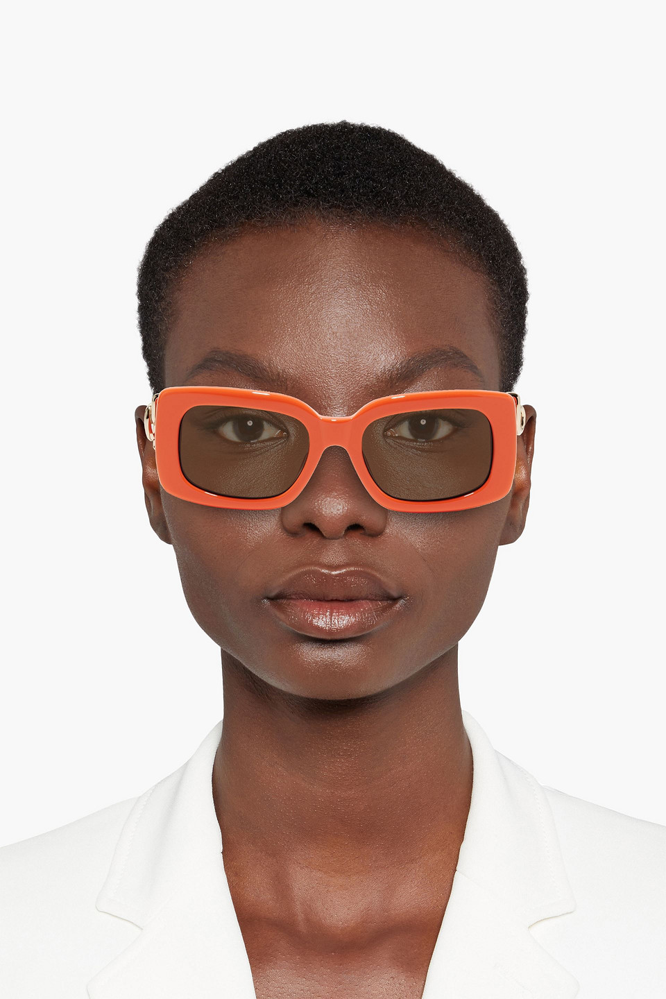 LINDA FARROW EYEWEAR BEA BONGIASCA RECTANGULAR-FRAME ACETATE AND GOLD-TONE SUNGLASSES