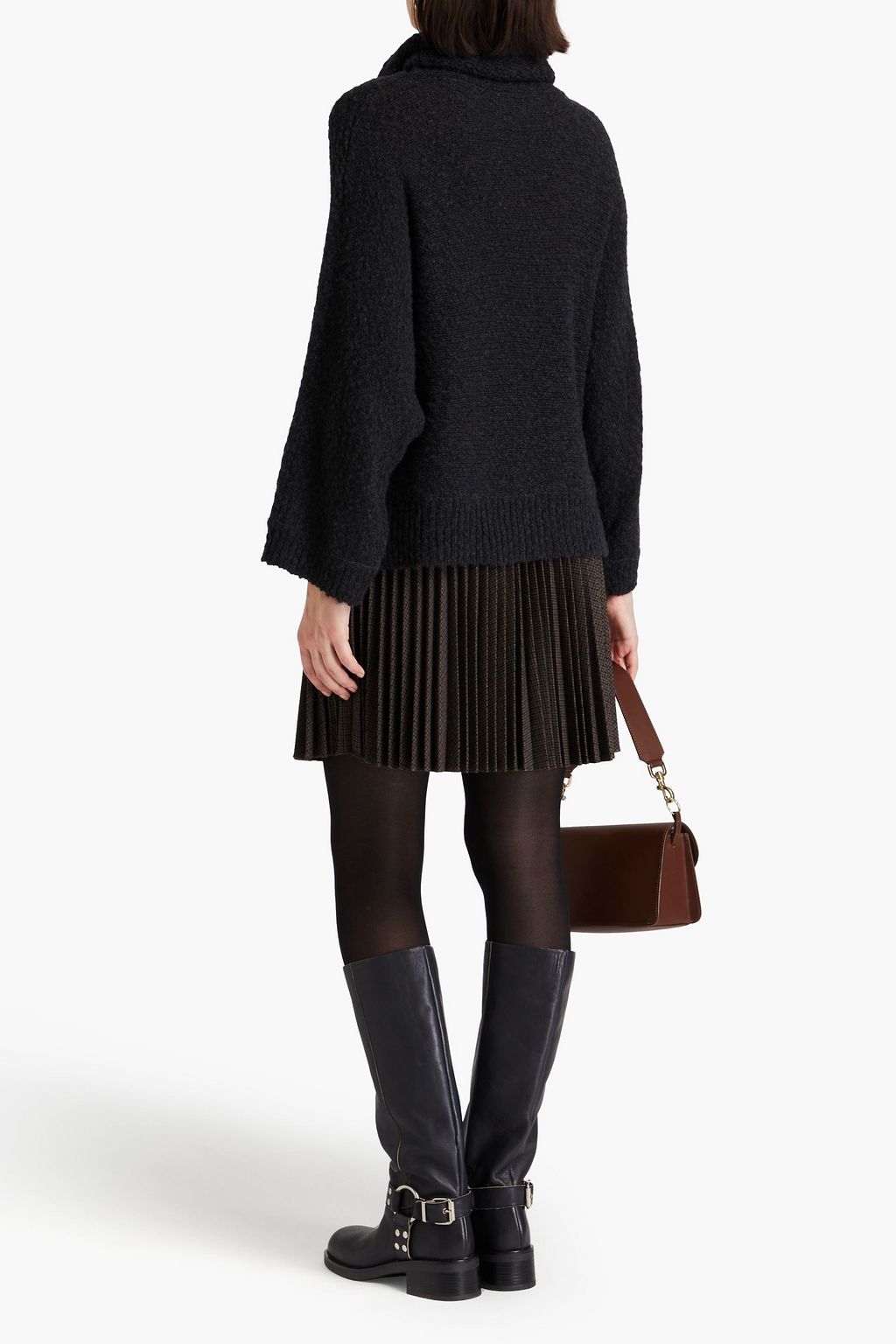 AUTUMN CASHMERE كنزة رياضية بياقة عالية من الكشمير بحبكة بوكليه