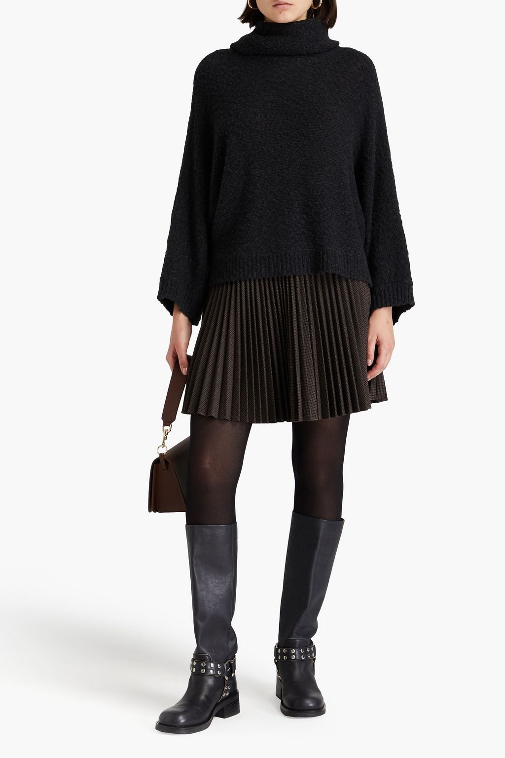 AUTUMN CASHMERE كنزة رياضية بياقة عالية من الكشمير بحبكة بوكليه