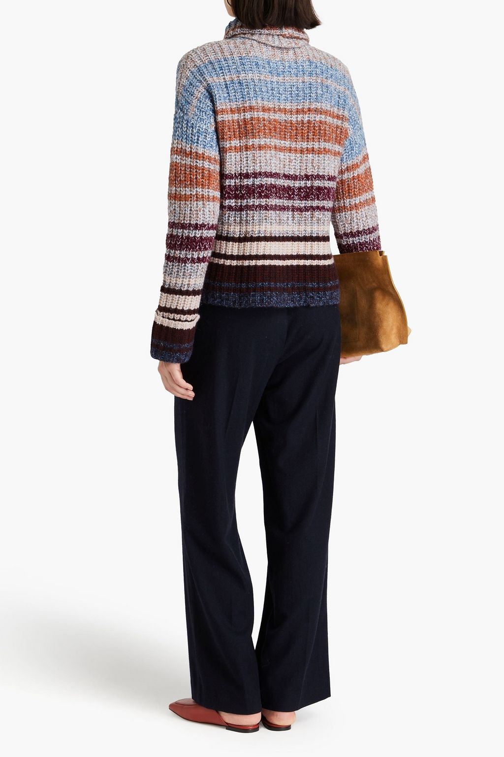 AUTUMN CASHMERE 스트라이프 리브 캐시미어 터틀넥 스웨터