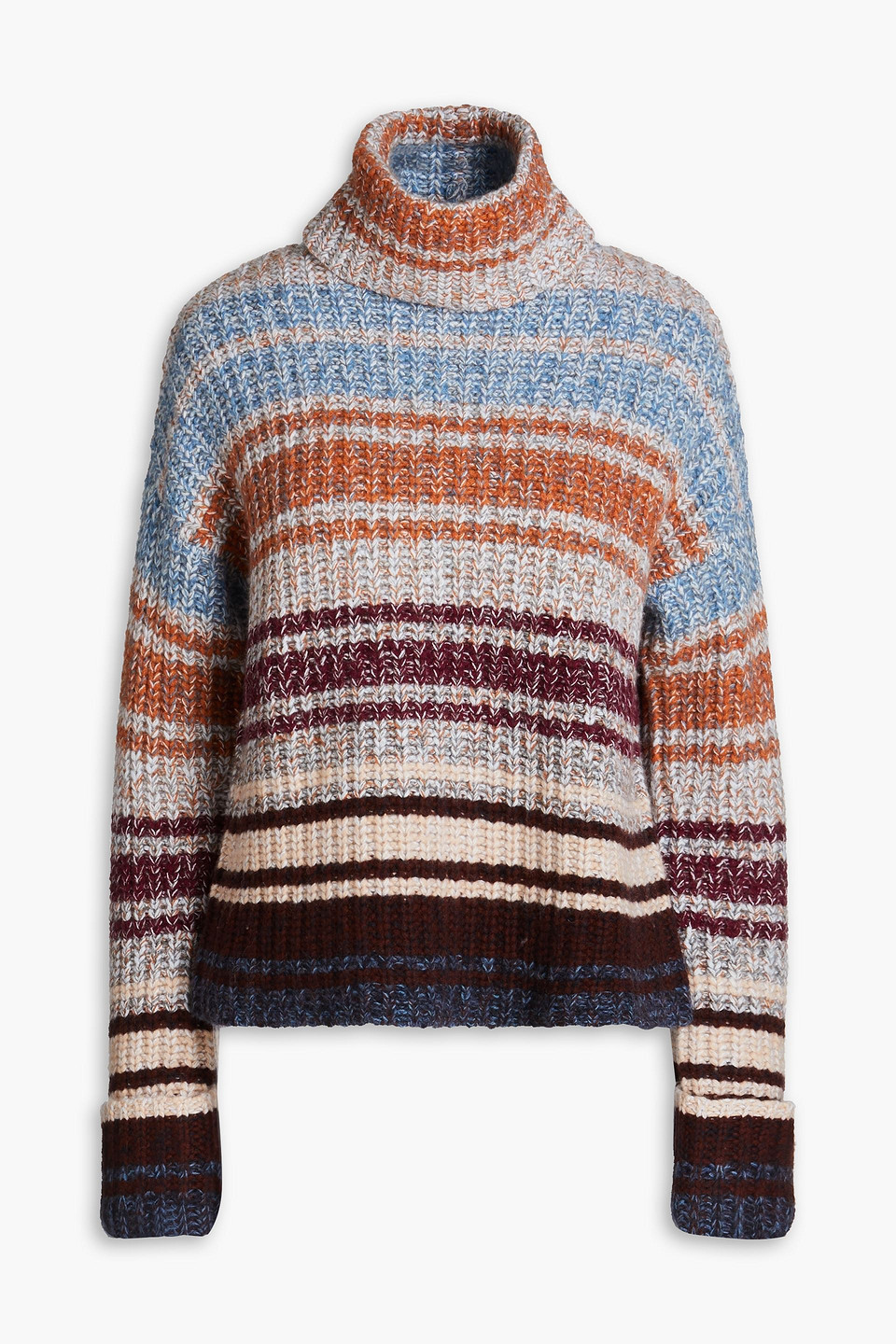 Autumn Cashmere Striped Ribbed Cashmere Turtleneck Jumper In Light Blue