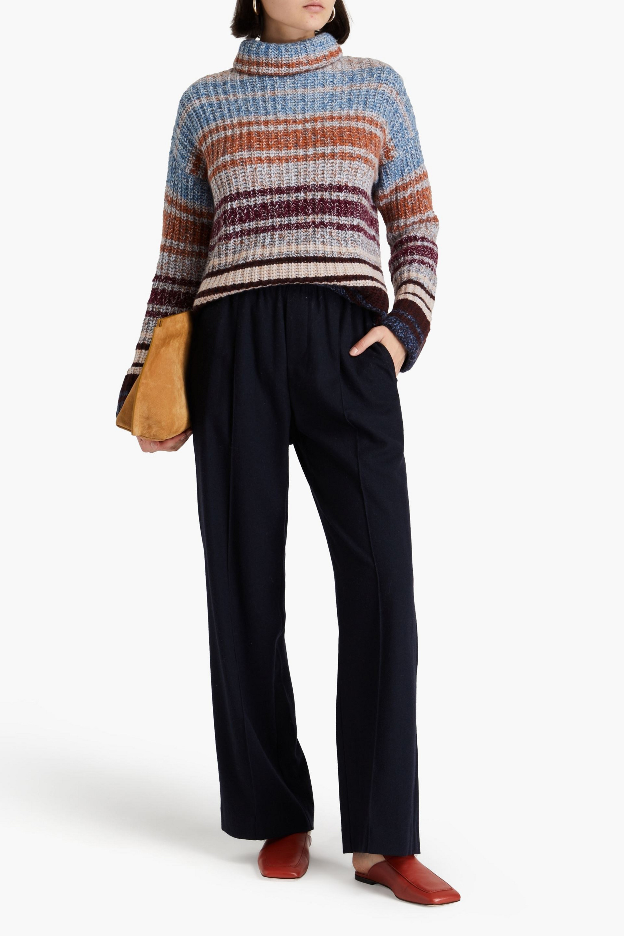 Autumn Cashmere Striped ribbed cashmere turtleneck sweater