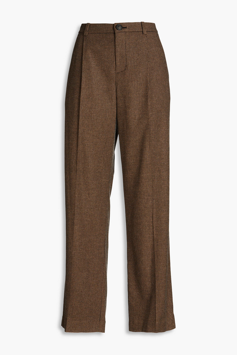 Vince Houndstooth Woven Straight-leg Pants In Brown