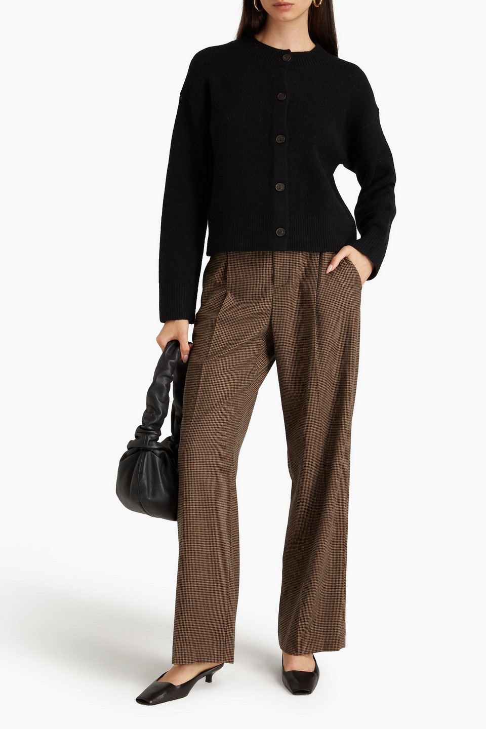 Shop Vince Houndstooth Woven Straight-leg Pants In Brown