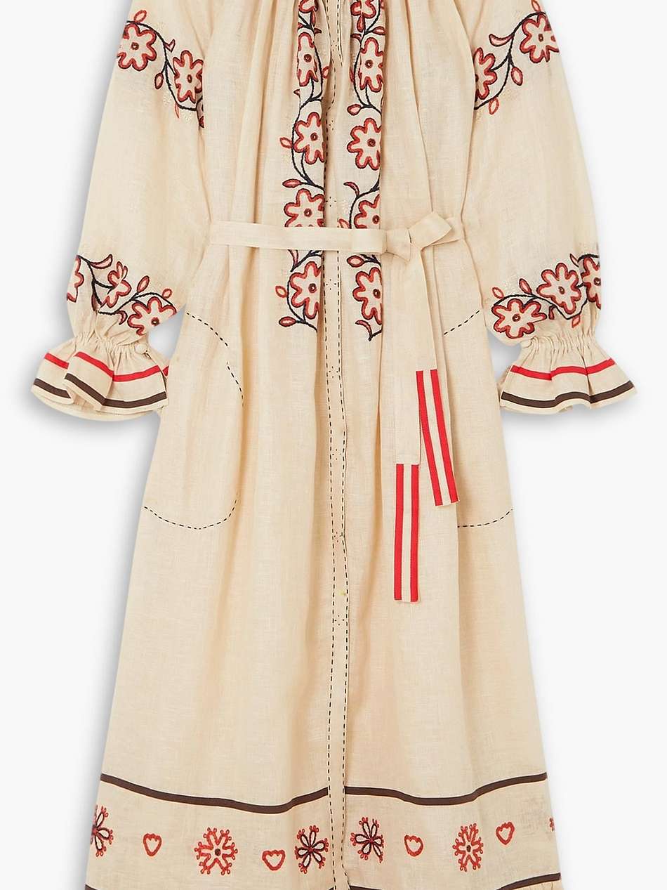 bukovel belted embroidered linen midi dress