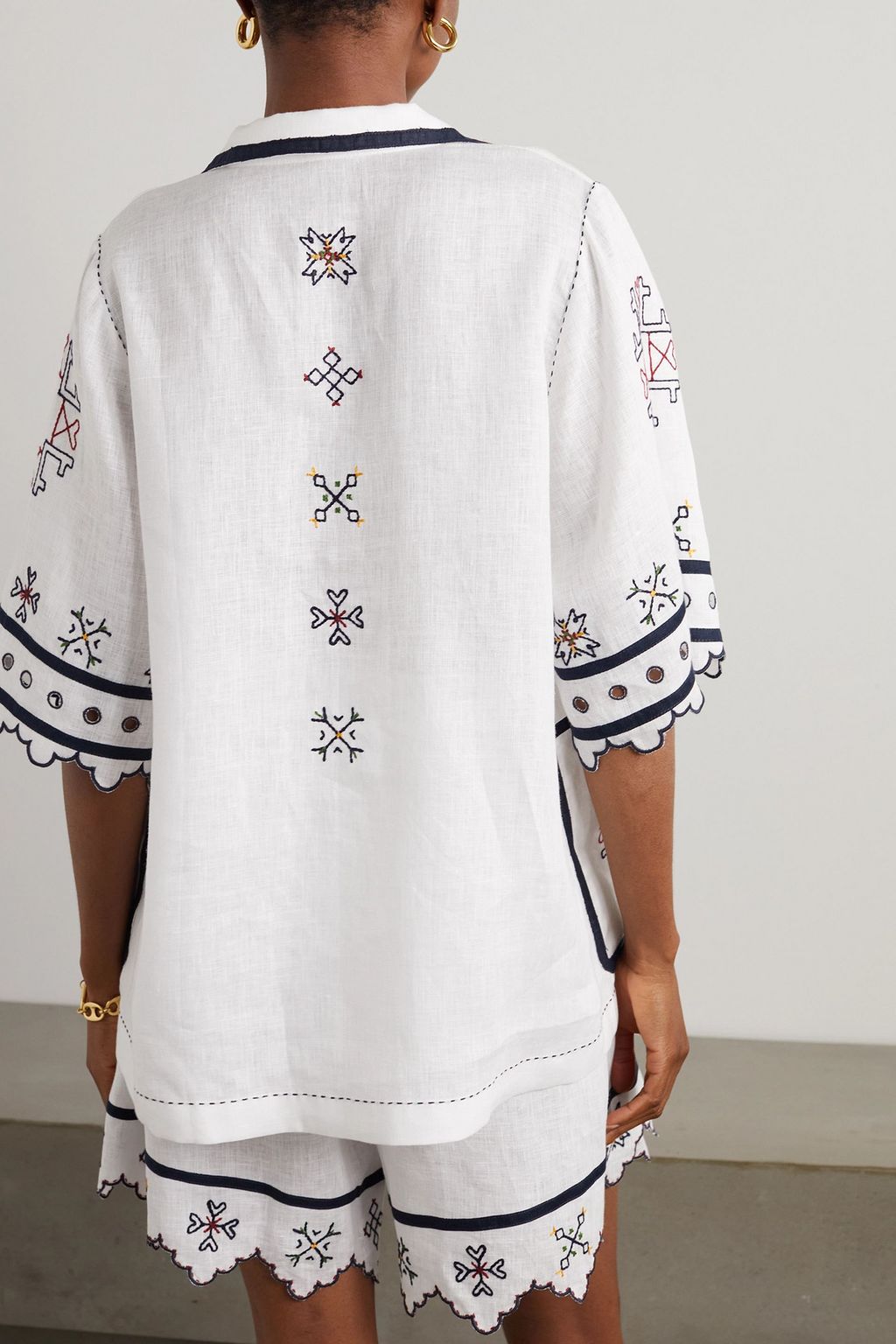VITA KIN Greta broderie anglaise-trimmed embroidered linen blouse