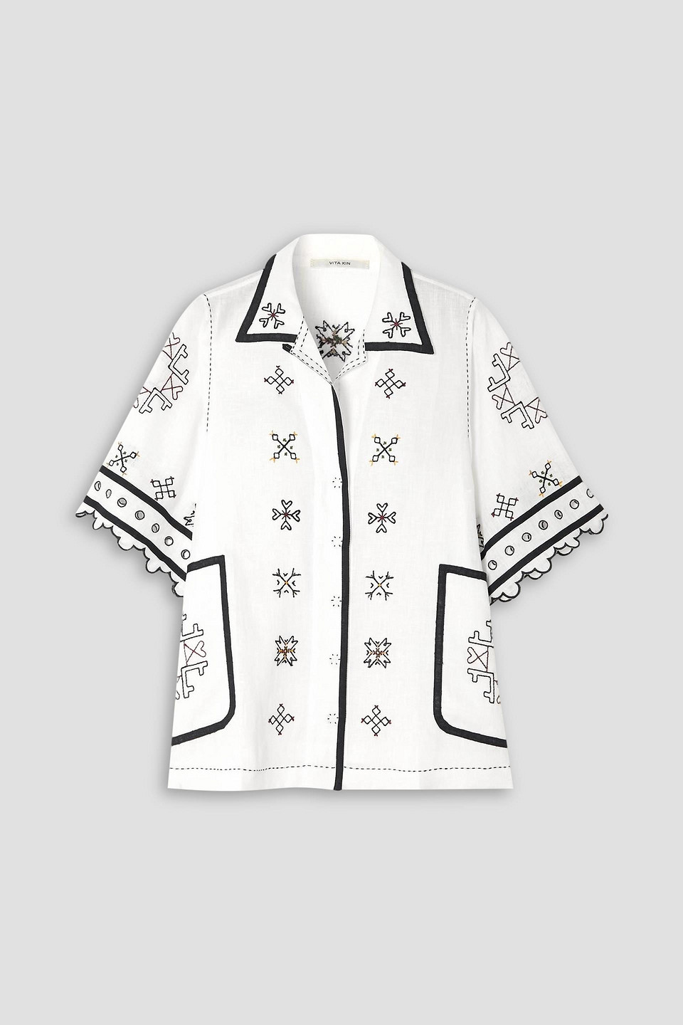 Vita Kin Greta Broderie Anglaise-trimmed Embroidered Linen Blouse In White