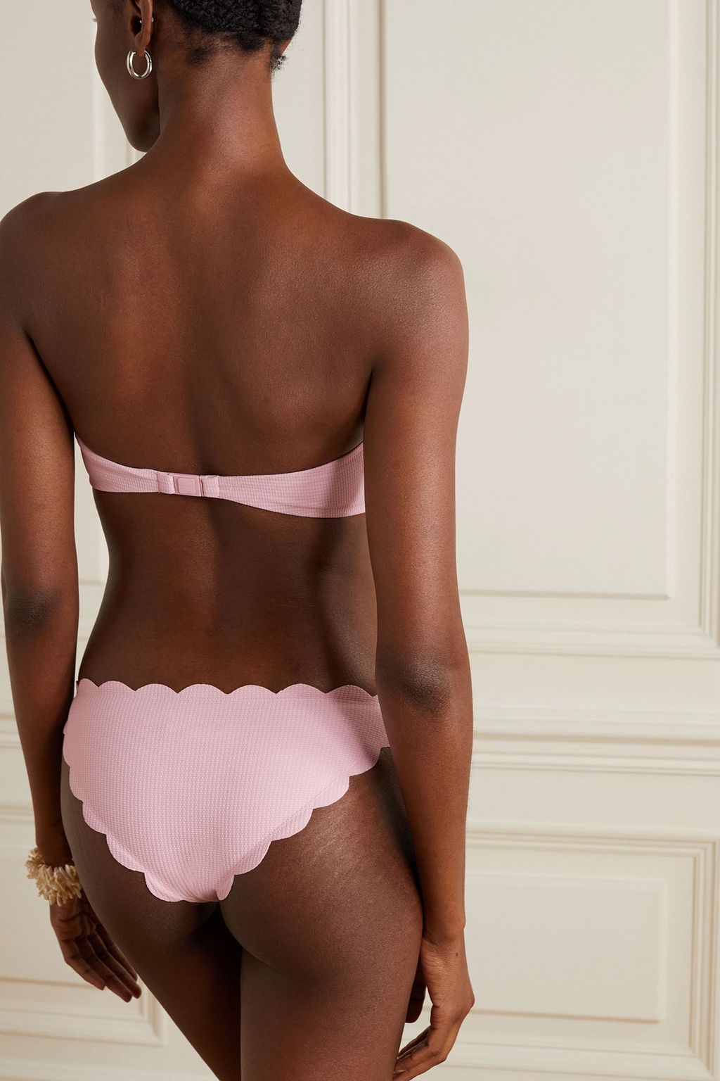 MARYSIA Antibes scalloped stretch-seersucker low-rise bikini briefs