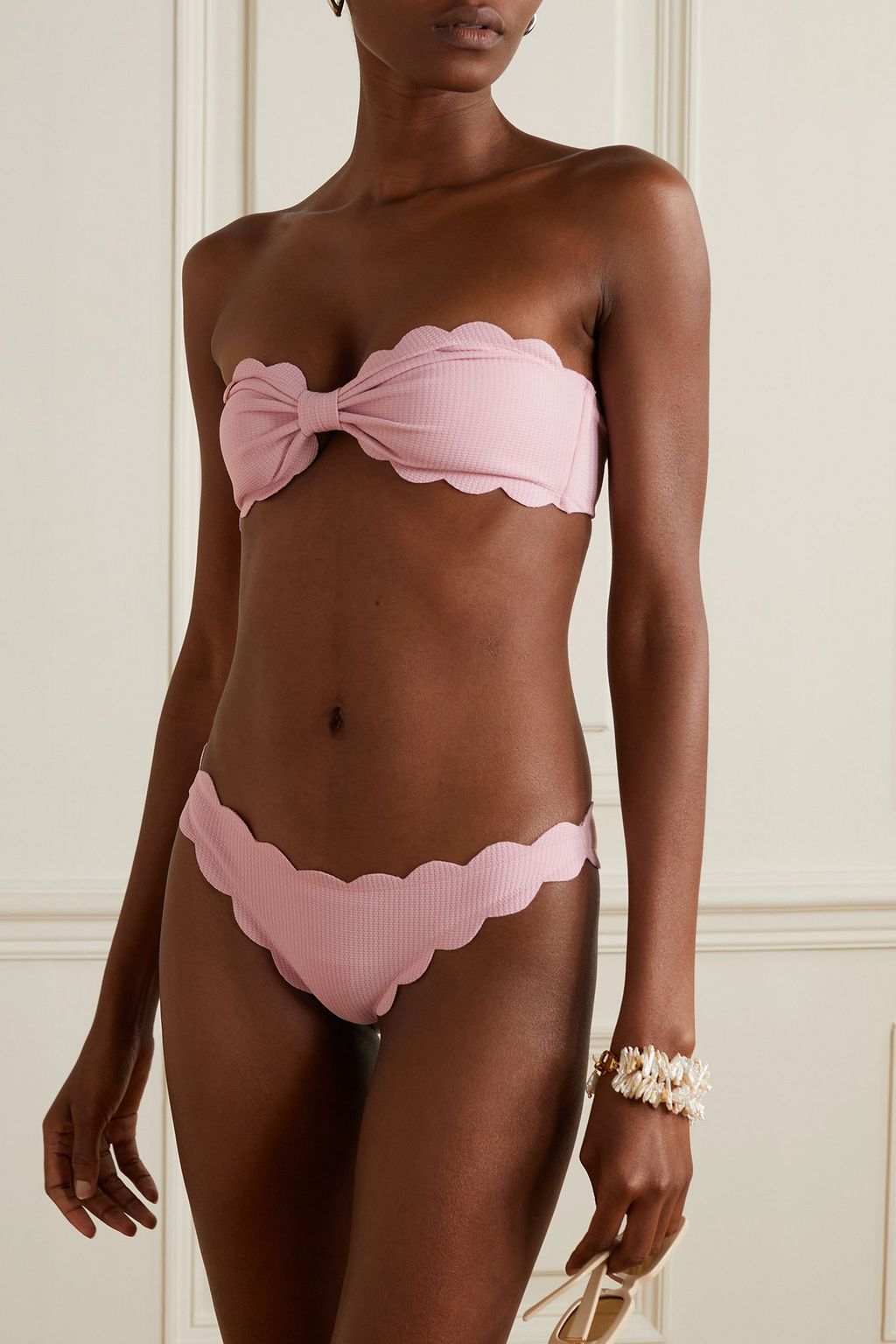 MARYSIA Antibes scalloped stretch-seersucker low-rise bikini briefs