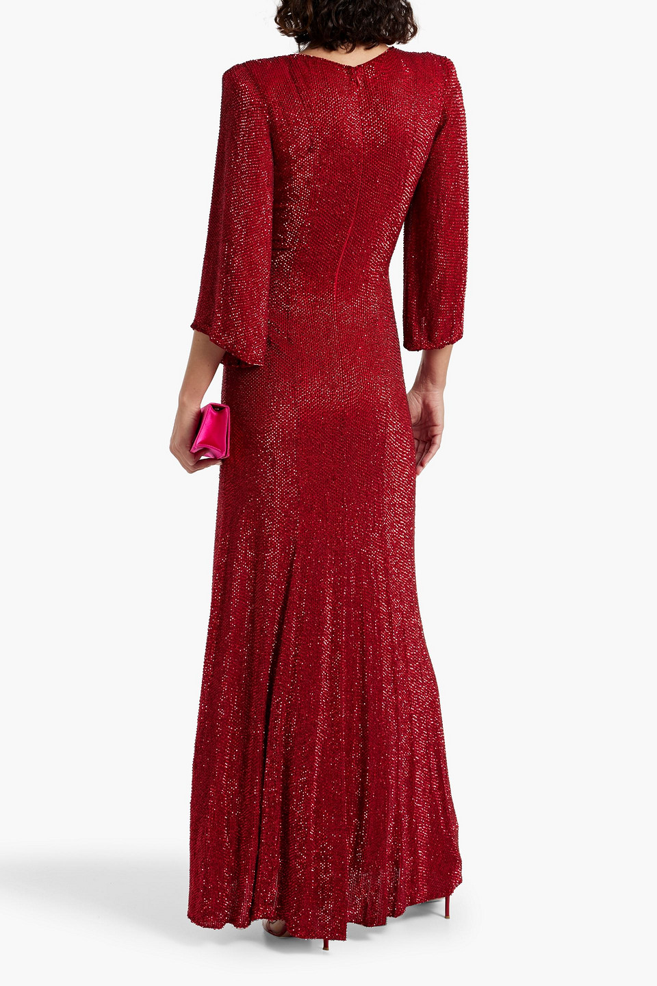 Jenny Packham Wrap-effect Embellished Crepe De Chine Gown In Red