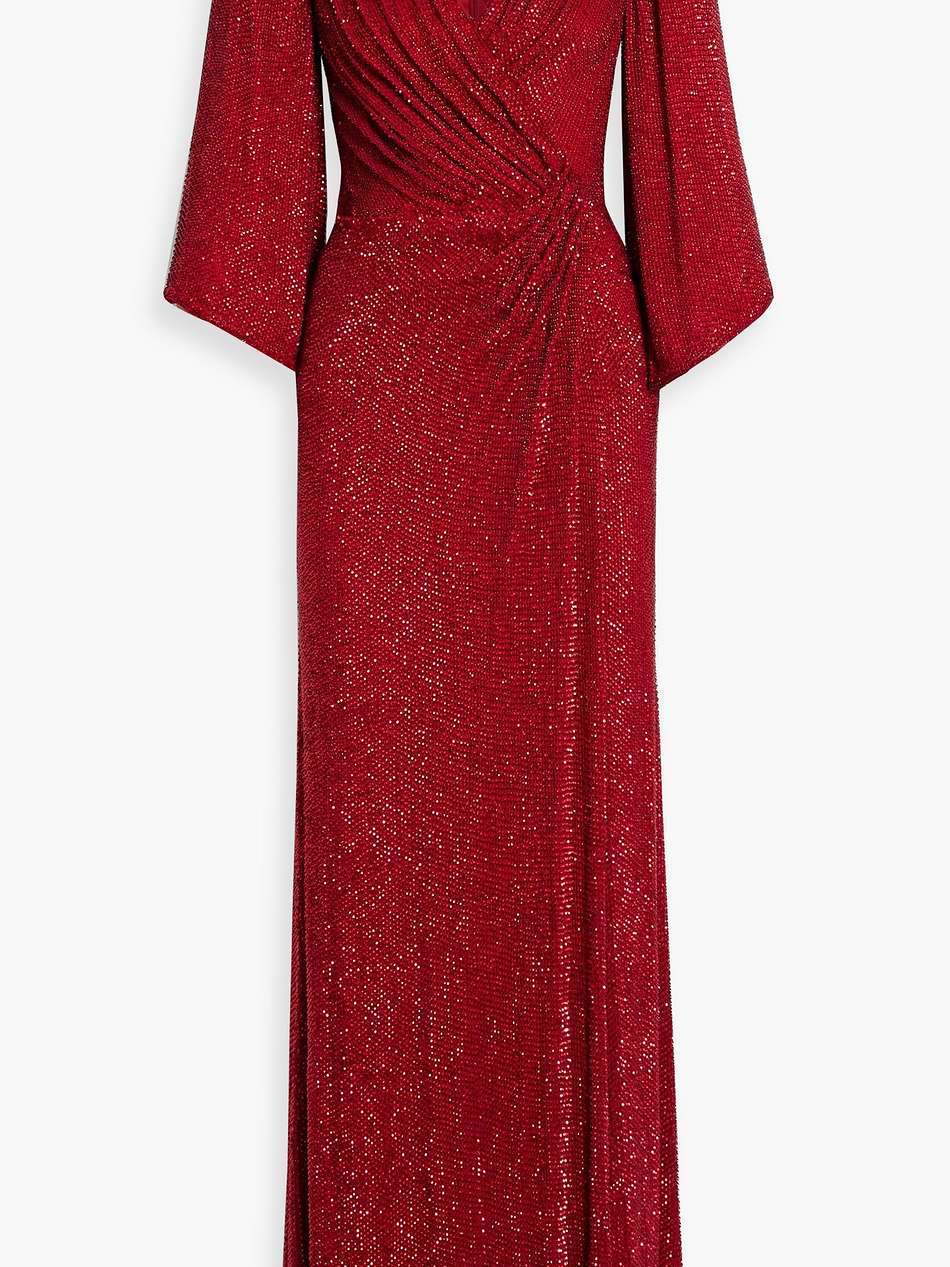 wrap-effect embellished crepe de chine gown