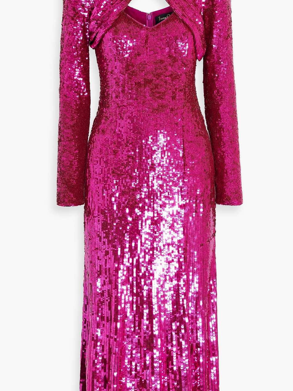 twisted cutout sequined tulle midi dress