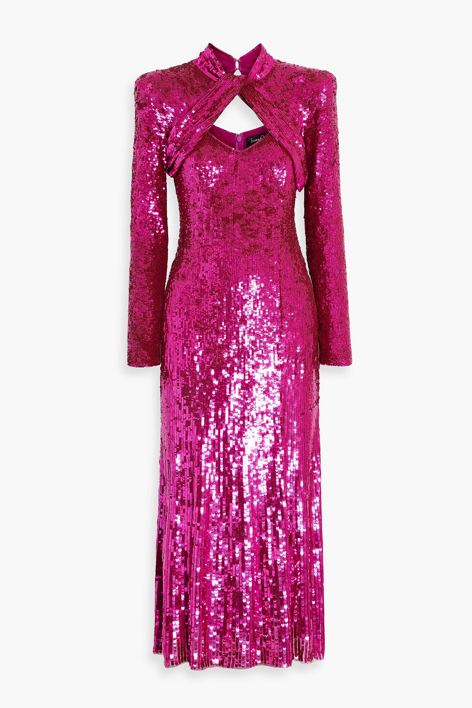 Jenny Packham Twisted Cutout Sequined Tulle Midi Dress In Magenta