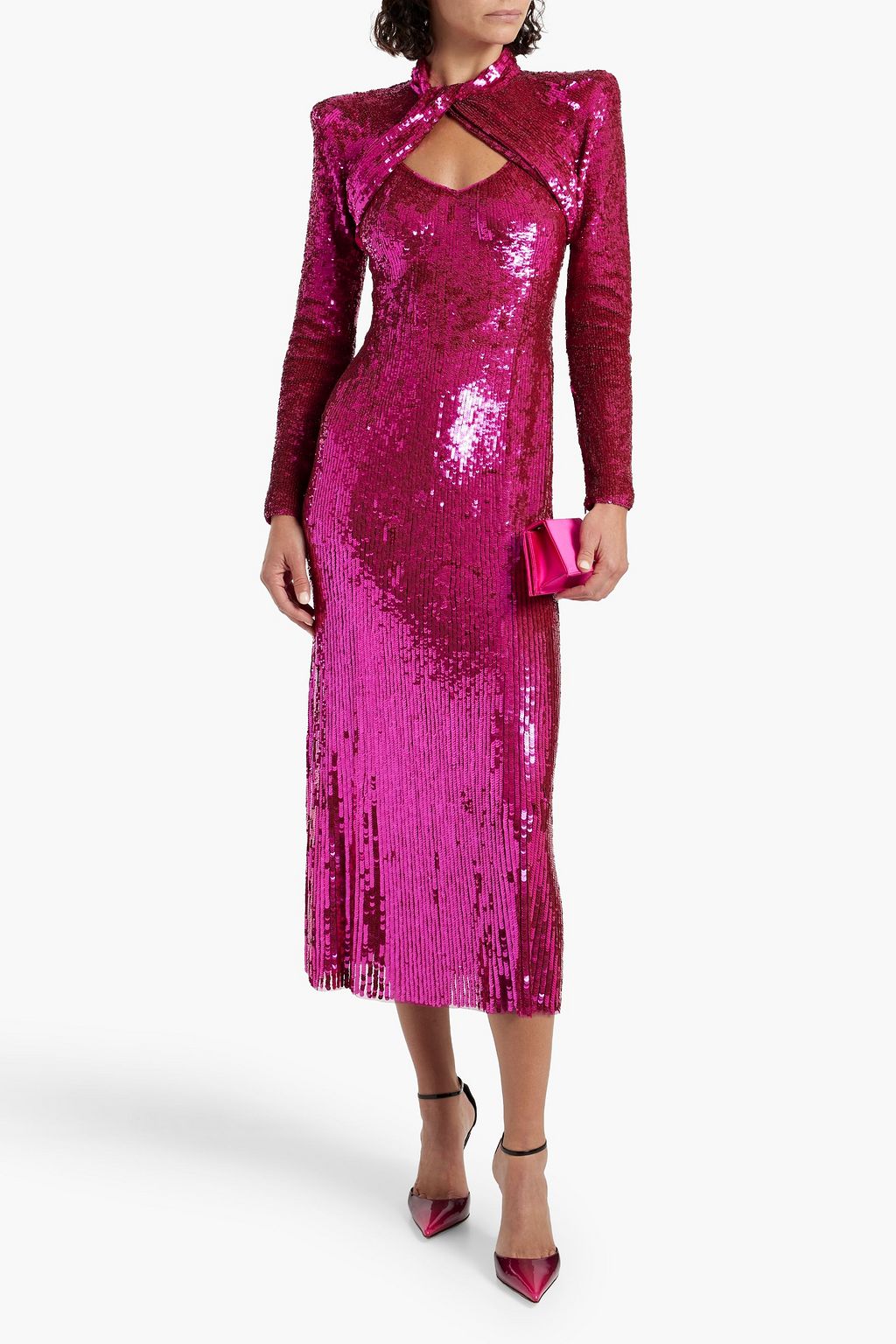 JENNY PACKHAM Twisted cutout sequined tulle midi dress