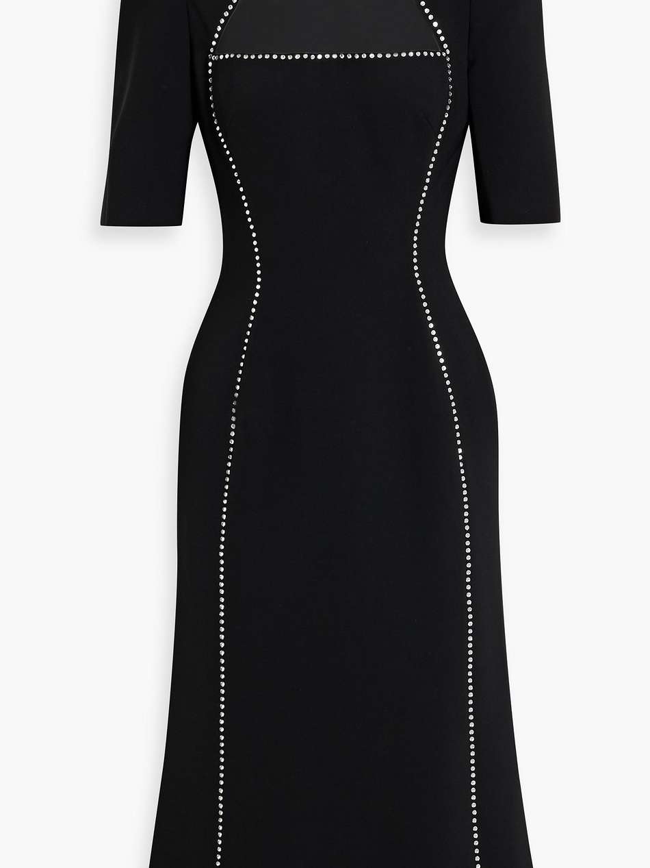 crystal-embellished tulle-trimmed crepe midi dress
