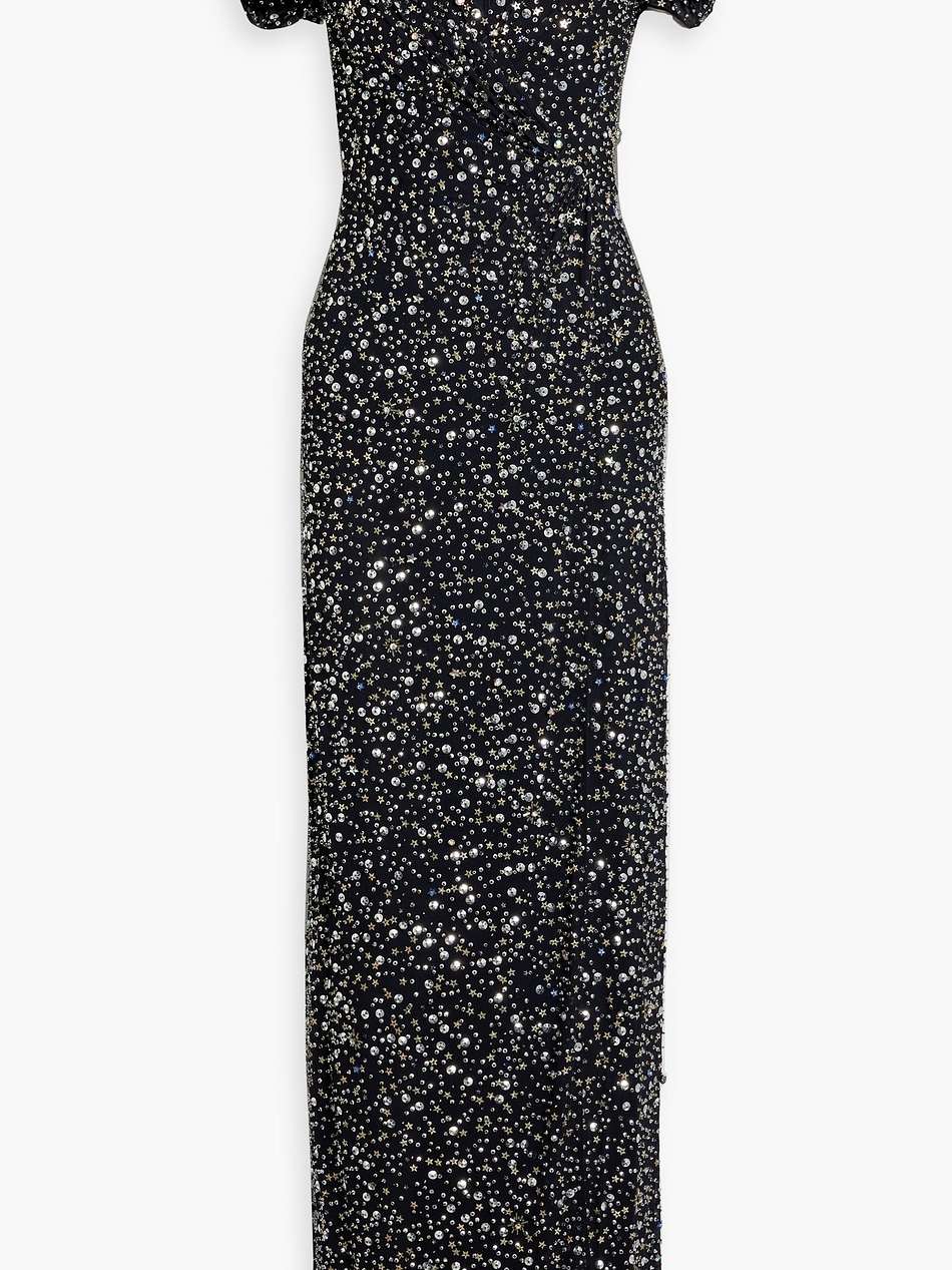 wrap-effect embellished crepe de chine gown