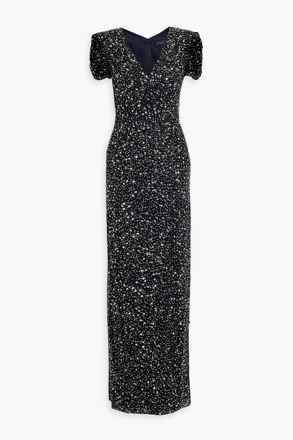 Jenny Packham Wrap-effect Embellished Crepe De Chine Gown In Midnight Blue