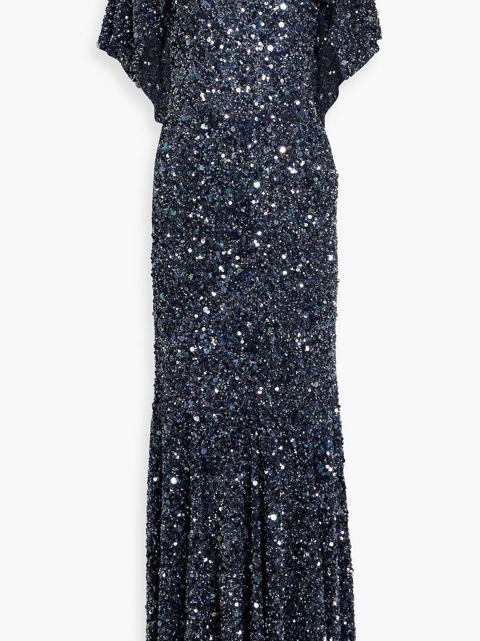 cape-effect embellished tulle gown
